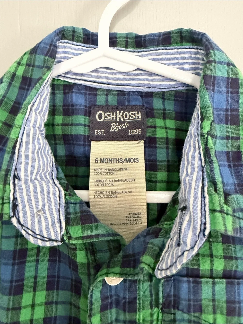OshKosh B'gosh Green & Blue Plaid Button-Front Baby Onesie